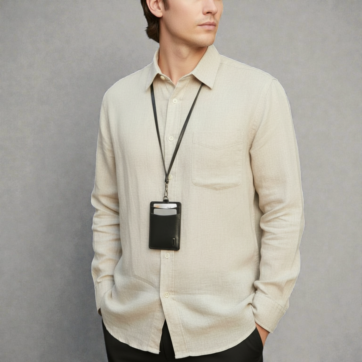 【新製品】シティIDカードケース＆パスケース(2WAY仕様) | 防水本革 ブラック グレージュ ユニセックス ネームホルダー ICカード 定期入れ スイカ 両面 カード収納 3枚収納