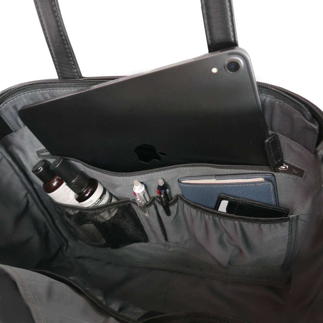 【新製品】STT《エスティーティー》ブラックシティトート | A4対応 15インチPC対応 14L 横36cm 防水本革 大容量 ユニセックス