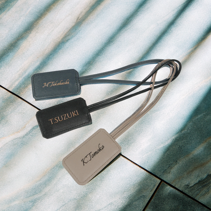 【新製品】レザータグ |  ネームタグ 名前刻印 名入れ 本革 ギフト ブラック ネイビー グレージュ