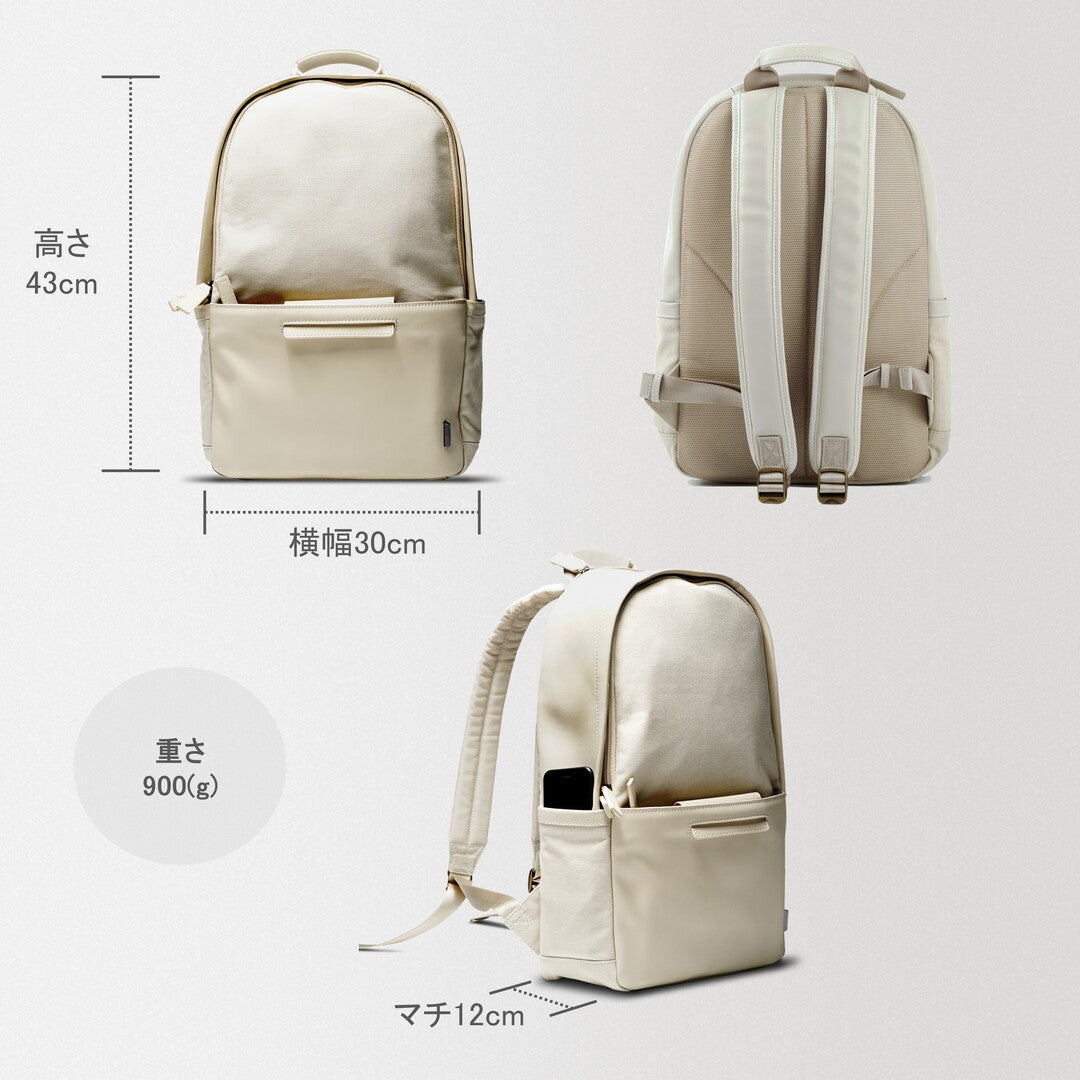 MUKO《ムコ》シティリュック | ブラック アイボリー A4 対応 15インチPC対応 15L 縦43cm 撥水レザー ナイロン 軽量 ユニセックス