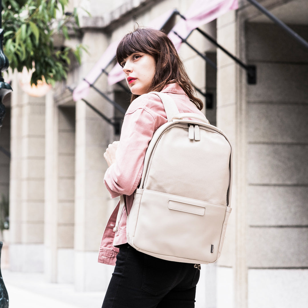 MUKO《ムコ》シティリュック | ブラック アイボリー A4 対応 15インチPC対応 15L 縦43cm 撥水レザー ナイロン 軽量 ユニセックス