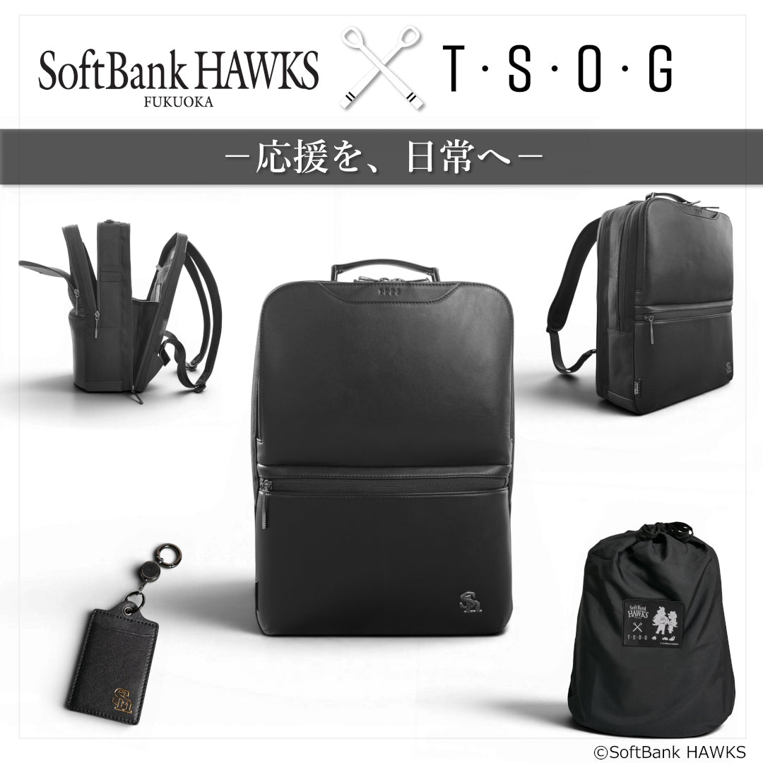 【コラボレーション】福岡ソフトバンクホークスとT・S・O・Gコラボ防水本革シティリュック | アニメ A4対応 14インチPC対応 10L 縦38cm 防水本革 大容量 ユニセックス