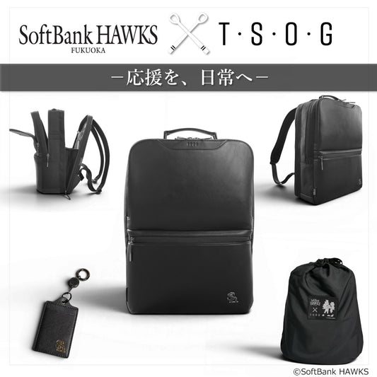 【コラボレーション】福岡ソフトバンクホークスとT・S・O・Gコラボ防水本革シティリュック | アニメ A4対応 14インチPC対応 10L 縦38cm 防水本革 大容量 ユニセックス