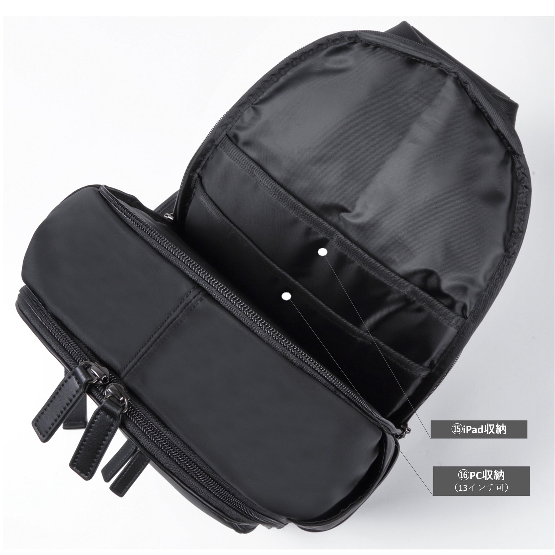 TAN《タン》ブラックシティリュック_ポケット⑮～⑯